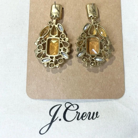 J. Crew Gold Tone Statement Earrings with Beautiful Jewels. - Picture 5 of 6